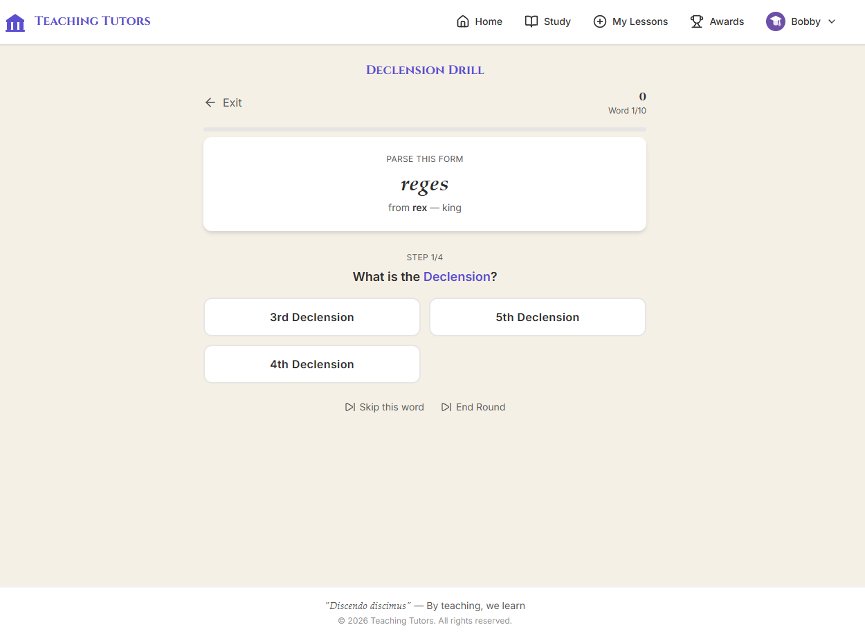 Declension Drill gameplay screenshot
